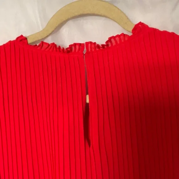 Ann Taylor Red Short Sleeve Pleaded Blouse - Picture 10 of 13